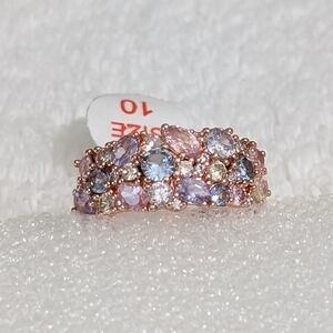 NWT Bomb Party Pastel Multi Color Ice Crystal Rose Gold Plated Size 10 Ring